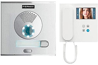 interphone vidéo fermax gris avec téléphone blanc