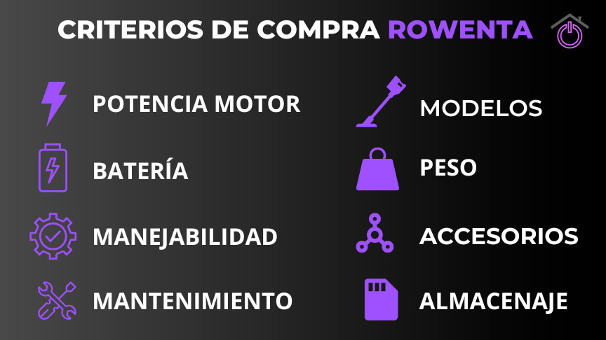 infographie avec les critères d'achat des aspirateurs sans fil Rowenta